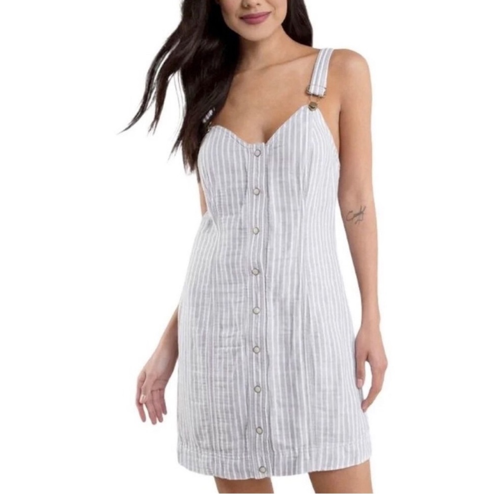 Free People Living Color Gray Striped Overall Button-Down Dress Size:M